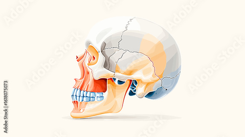 Detailed illustration of human skull anatomy in profile view  