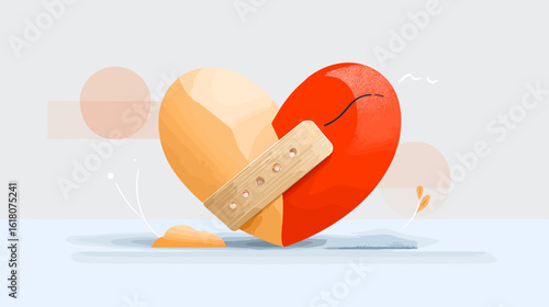 Heart illustration with adhesive bandage on soft background  