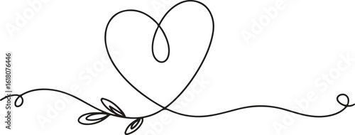 Delicate Line Art Heart Shape with Leafy Vine Design
