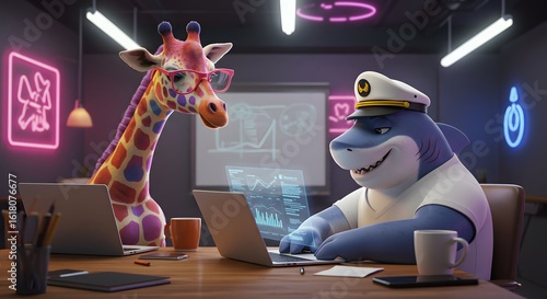 Giraffe and Shark Business Collaboration