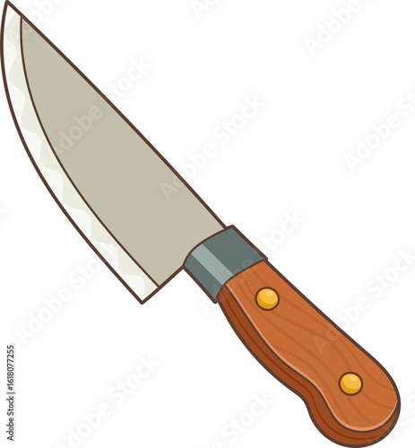 Cartoon style knife with wooden handle, perfect for cooking projects.