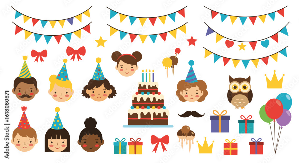 Fototapeta premium Celebration party birthday decorations fun festive elements collection