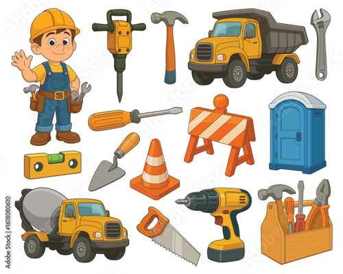 Construction Worker with his construction vehicles and building equipment