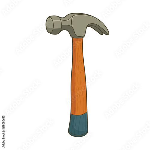 Illustration of a hammer with a wooden handle on a white background.
