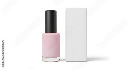 Pink Nail Polish Bottle with Packaging, Isolated on White Background