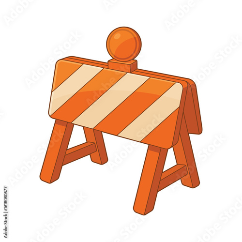 Cartoon road barrier with orange and white stripes and a bulb on top