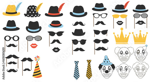 A whimsical collection of novelty photo booth props for festive occasions