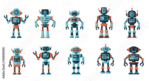 Collection of diverse retro style robot characters