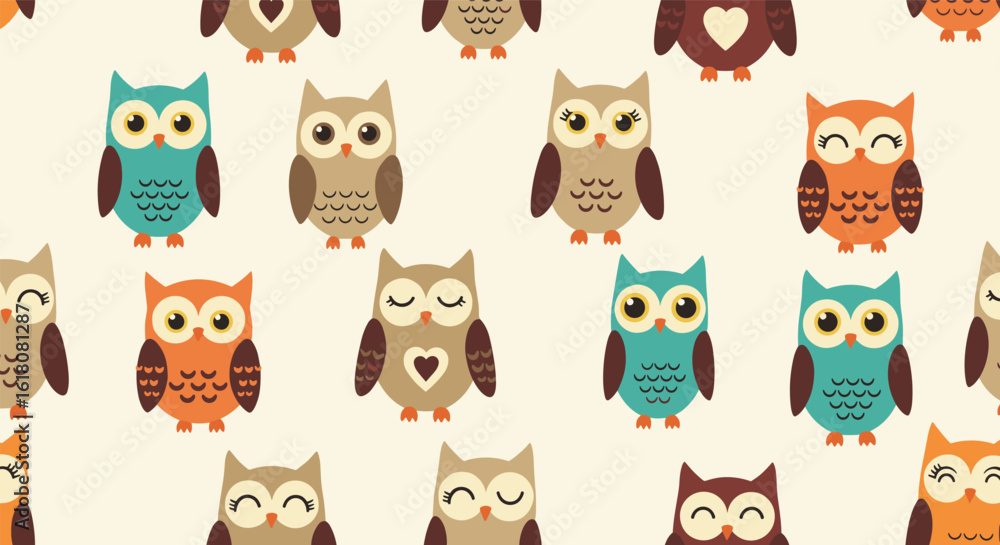 Fototapeta premium Charming handmade owl pattern for creative projects