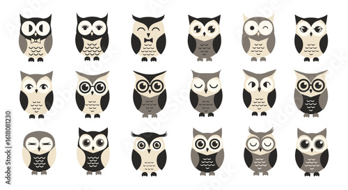 Collection of cute cartoon owls in various styles
