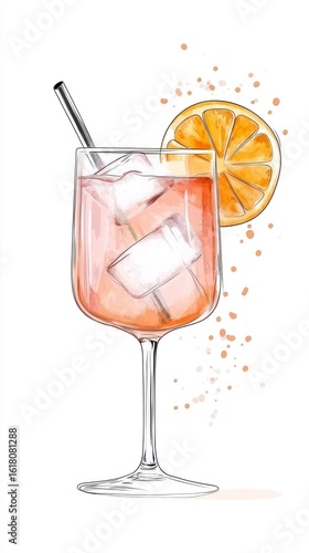 Wallpaper Mural Minimalist line art of Hugo Spritz cocktail in light colors on white background   Torontodigital.ca