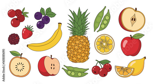 Healthy fresh fruit collection with vitamins and nutrients