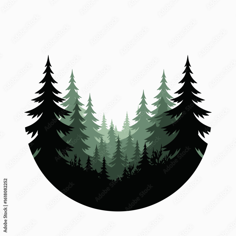 Obraz premium Forest Silhouette in Circular Design