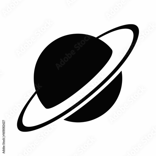 Minimalist Black Saturn Planet Icon