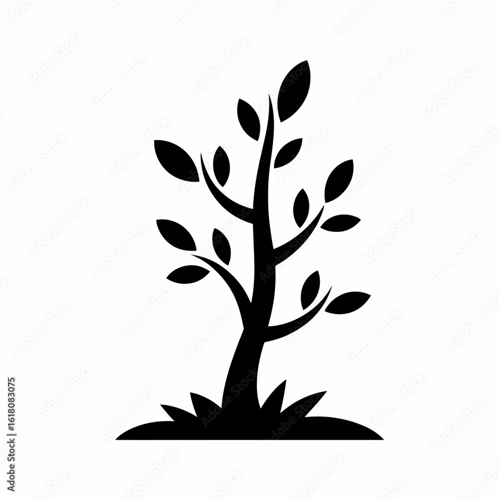 Obraz premium Stylized Black Tree Icon on White Background