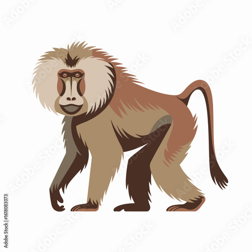 Stylized Baboon Illustration with Bold Colors