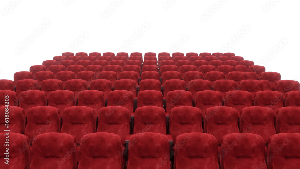 Obraz premium A multitude of plush red velvet seats arranged in rows within an auditorium, creating a sense of