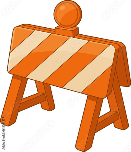 Orange and White Striped Roadwork Barrier Cartoon Illustration