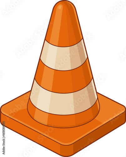 Orange and white safety cone for road work and caution, on black background