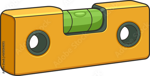 A yellow level tool shows the bubble indicating perfect horizontal balance.