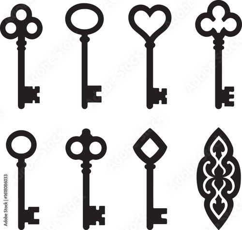An antique set of vintage keys for locks, security, and doors