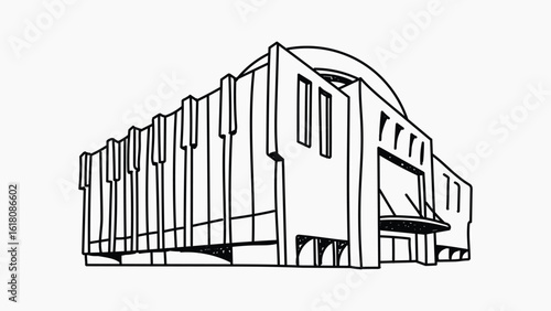 Modern shopping mall hand drawn illustration vector