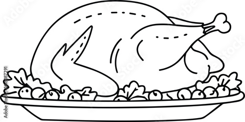 Roasted Turkey Line Art Vector – Holiday Feast Outline Illustration