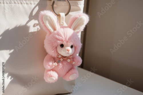 Pink Furry Rabbit Doll Keychain	