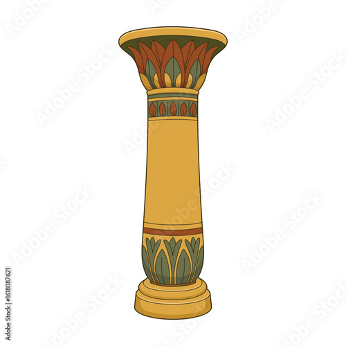 Egyptian Column with Lotus Leaf Design, Old Architecture, Isolated Object