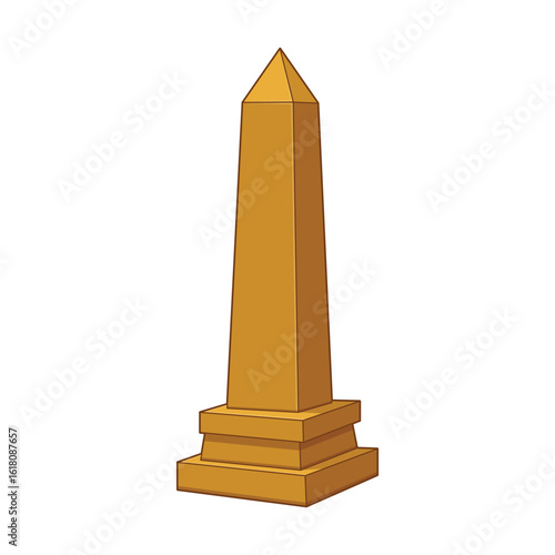 Illustration of a Tall, Angular, Golden Monument with a Pyramidal Top.