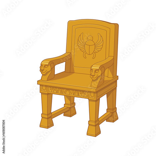 Golden throne with lion armrests and scarab design. Royalty and legacy.