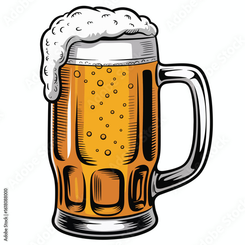 Frothy beer mug illustration with bubbles and foam