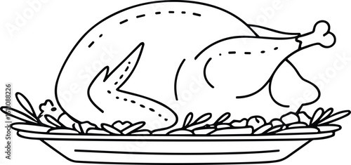 Thanksgiving Roast Turkey Line Art – Holiday Meal Outline Vector