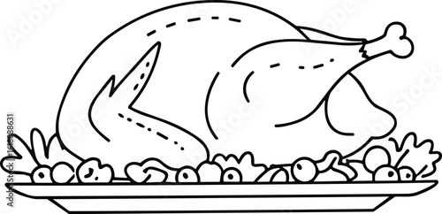 Roast Turkey Line Drawing – Holiday Dinner Outline Vector