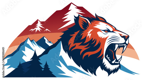 Double Exposure Lion and Mountain Fusion – Strength & Nature