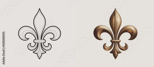 Obraz Fleur de lis symbol in sketch and bronze rendering