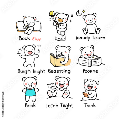 10 doodle icons of bedtime routine Reading