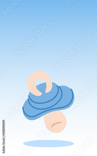 Blue gradient banner with a pacifier. Blue pacifier for a little boy and suitable for a gender party. Surprise for a pregnant woman. Let's find out the baby's gender. baby shower. It's a boy. vertical