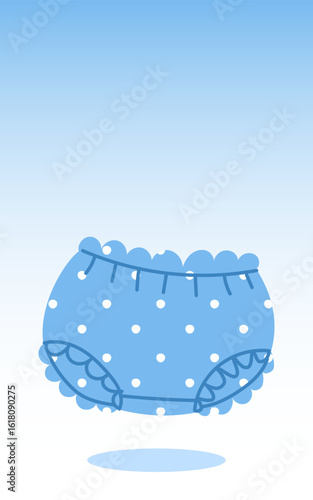 Blue gradient banner with baby panties and diapers. Blue polka-dot underwear, symbol of a boy at a gender party. Surprise for a pregnant woman. Let's find out the gender of the baby. It's a boy