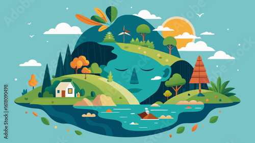 Island in Shape of Sleeping Face – Peaceful Landscape Fusion