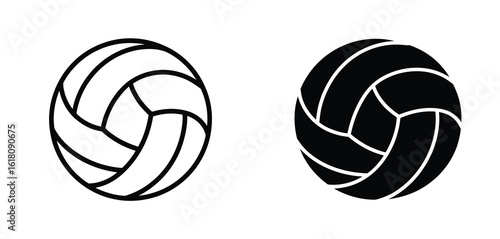 Volleyball icons in black and white outline and solid fill