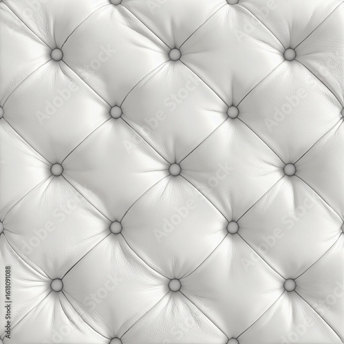 Luxurious close-up of a classic white tufted leather texture with deep buttons in a chesterfield style, creating a sophisticated and elegant upholstery background.
