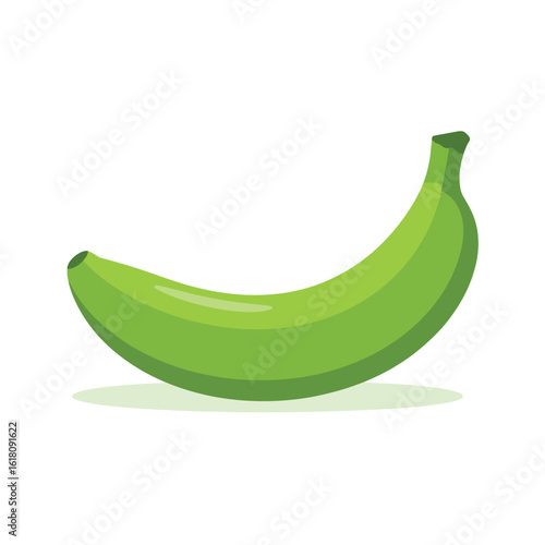 Single green banana isolated on white background