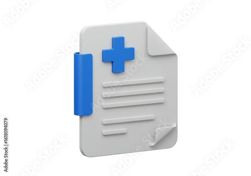 Isolated Medical Record Icon with Blue Cross Health Document