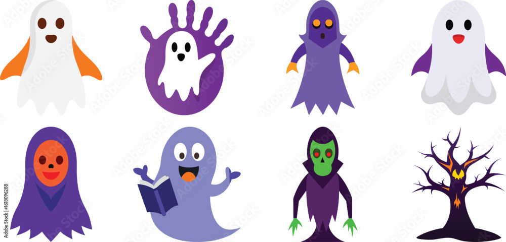 Fototapeta premium Collection colored halloween set vector cartoon illustration bundle