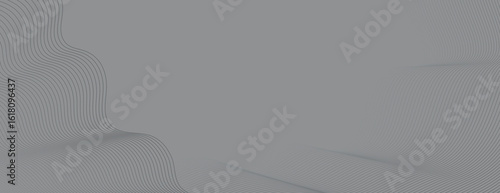 Gray background with smooth, wavy lines. The background features a minimalist style with a subtle gray texture, creating a calming effect. Minimal abstract gradient wavy line vector background