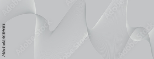 Abstract gray background with smooth, flowing lines. The gray background features a soft, wavy texture, creating a serene, modern look. Minimal abstract wavy gradient vector background