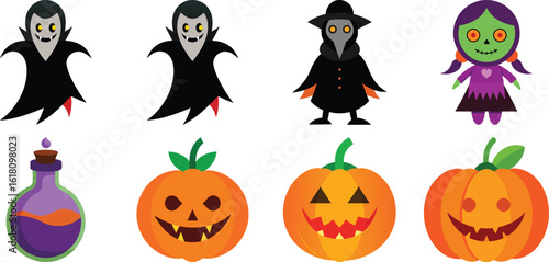 Collection colored halloween  set  vector cartoon illustration  bundle