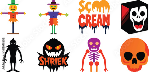 Collection colored halloween  set  vector cartoon illustration  bundle