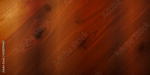 Refined High Gloss Brown Wooden Planks with a Deep, Rich Color and Distinctive Natural Textures, Offering a Polished, Reflective Surface That Adds a Retro Touch to Any Space"
